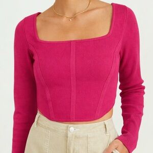 Altar'd State Fuchsia Square Neck Corset Crop Top Sweater Sz XS